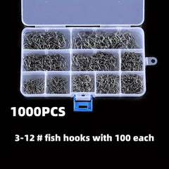 1000-2000pcs High Carbon Fishing Hooks Set Barbed Carp Fishhook Sizes 3-12