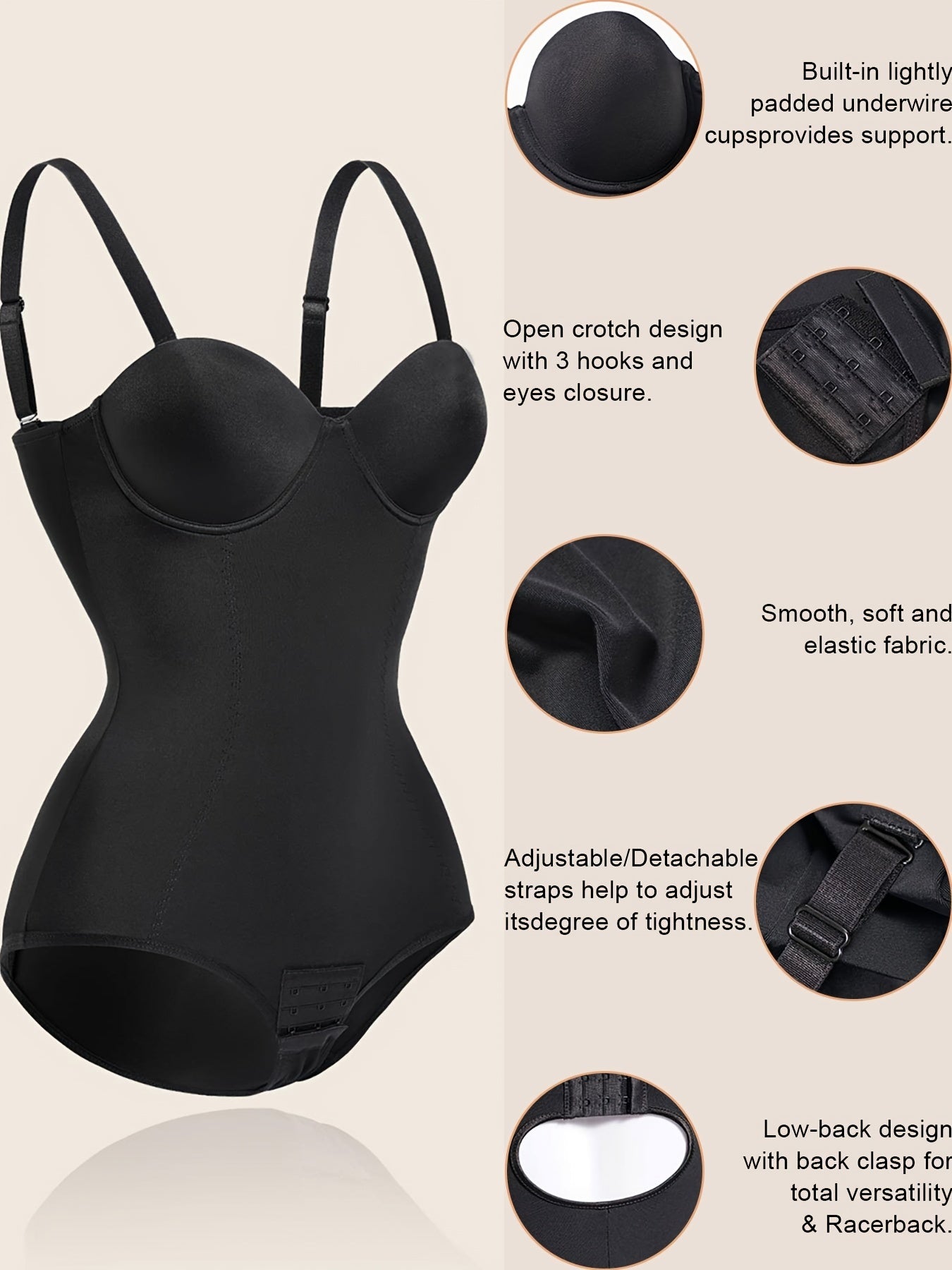 Women's Tummy Control Bodysuit Shapewear Top with Bra