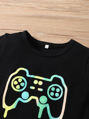 Boys Gamepad Print Short Sleeve Tees & Shorts Set Summer Clothes