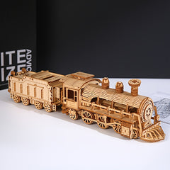 3D Wooden Train Model Kit 282pcs Detailed Locomotive with Wheels & Headlights