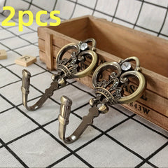 Pair of 9.4 cm Zinc Alloy Vintage Crown Wall Hooks