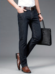 Classic Slim Fit Jeans Men's Semi-formal Medium Stretch Straight Leg Denim Pants
