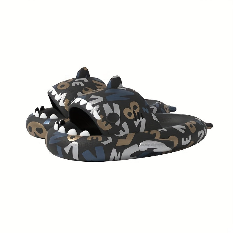 Men's Alphabet & Fruit Pattern Non Slip Platform Slides