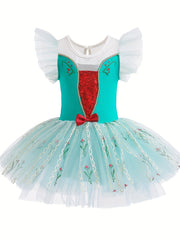 Girls Ballet Dress Ruffled Sleeve Dance Tutu Princess Costume