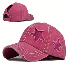 Glitter Star Ripped Baseball Cap Distressed Dad Hats Women