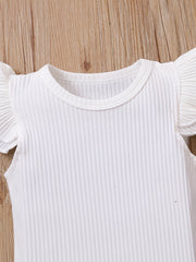 Baby Girl Causal Set Cotton Flying Sleeve Jumpsuit & Corduroy Suspender Skirt