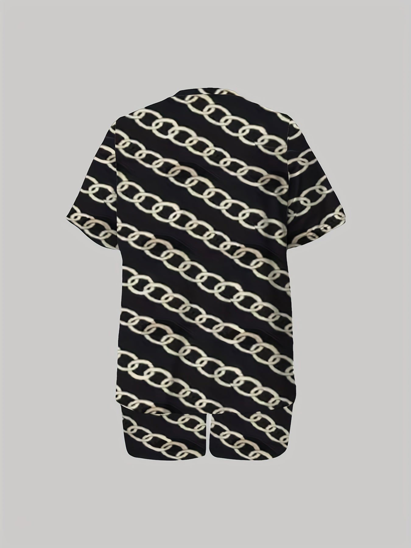 Women's Plus Chain Print Top & Shorts Set Casual Outfit