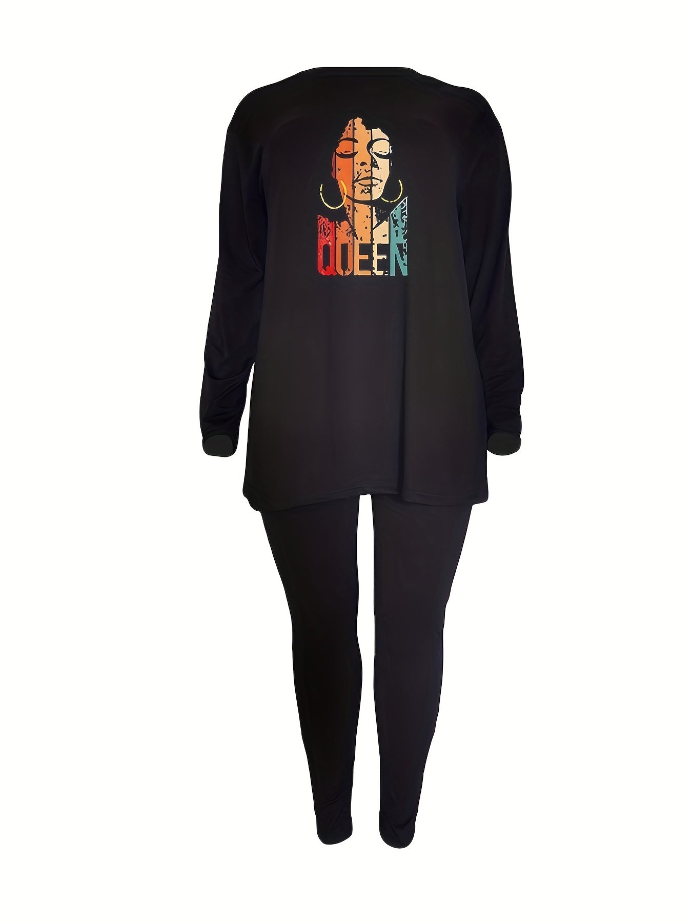 Women's Cartoon Print Long Sleeve Tunic Top & Leggings Outfit Set