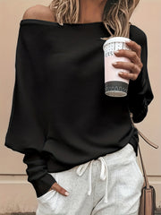 Off Shoulder Pullover Sweater Long Batwing Sleeve for Spring/Fall