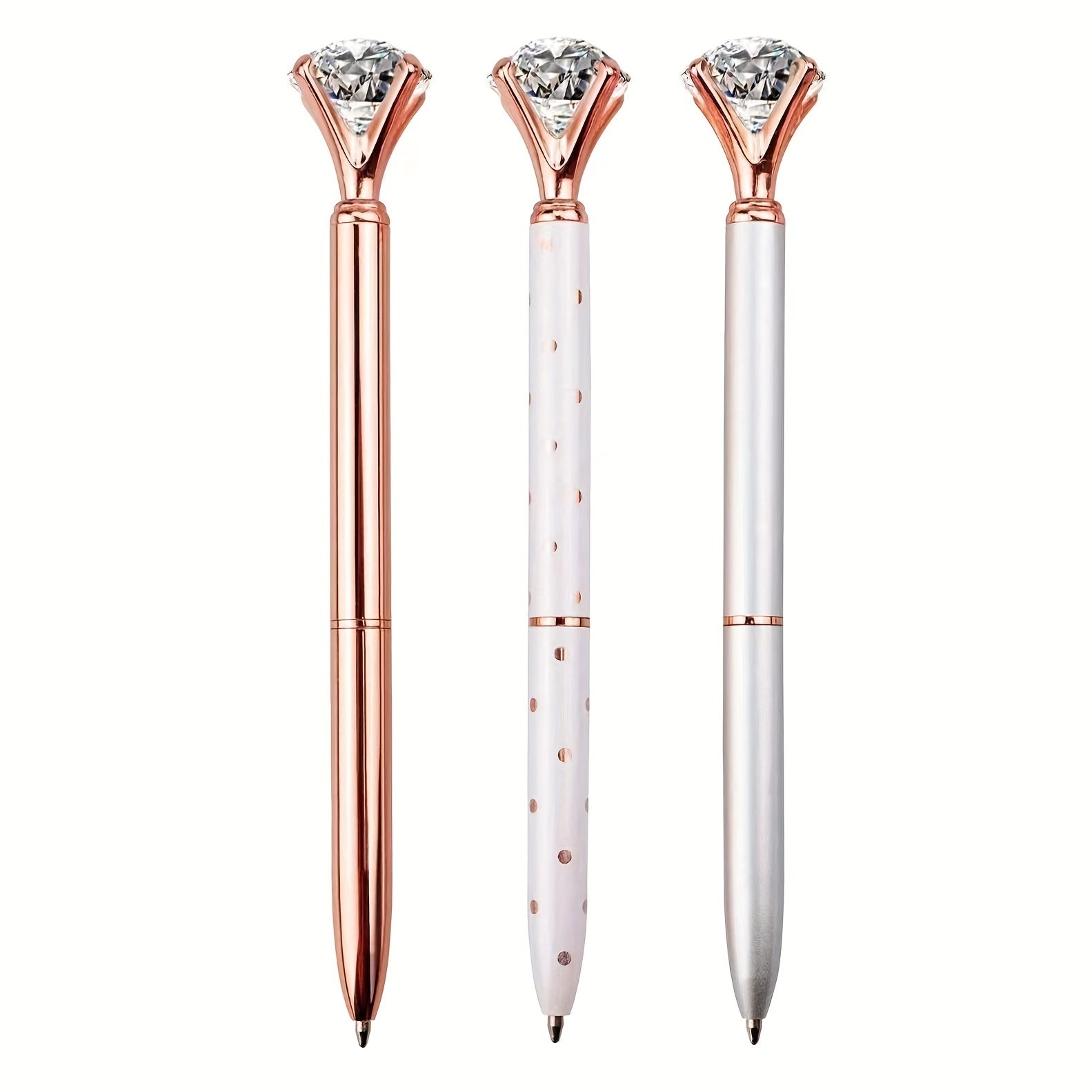 3pcs Crystal Diamond Pens Metal Ballpoint School Office Silvery Rose Golden