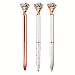 3pcs Crystal Diamond Pens Metal Ballpoint School Office Silvery Rose Golden