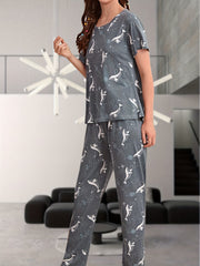 Dolphin Print Short Sleeve Tee & Pants Loungewear Set