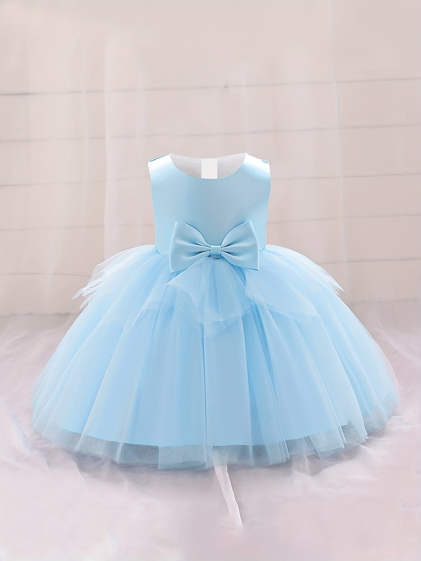 Baby Girl Dress Mesh Bowknot Princess Sleeveless Multicolor Evening Dress