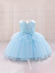 Baby Girl Dress Mesh Bowknot Princess Sleeveless Multicolor Evening Dress