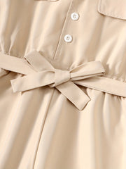 Girls Casual Long Sleeve Cargo Jumpsuit With Belt Set