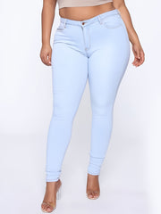 High Rise Button Fly Skinny Jeans Women's Plus Slight Stretch