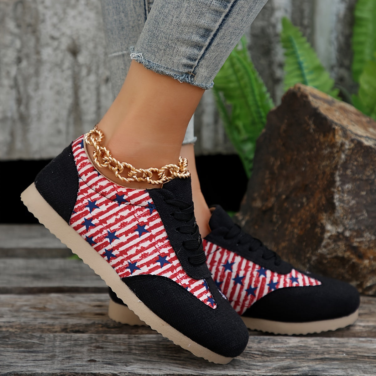 Flag Pattern Flat Road Running Shoes Lightweight Sneakers