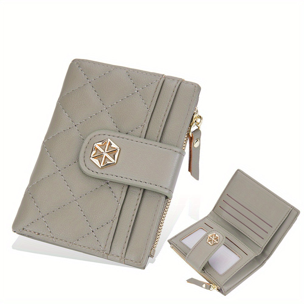 Girls PU Leather Wallet with Buckle Small Money Clip Coin Purse Zipper