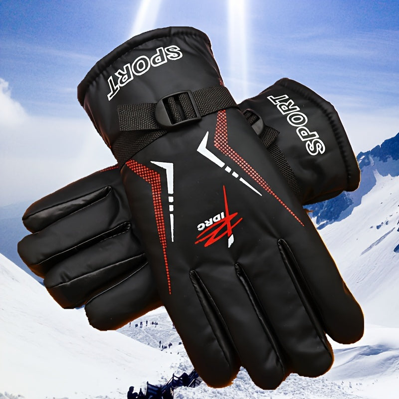 Thickened Printed Skin Feeling Split Finger Ski Gloves