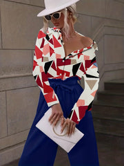 Geo Print Button Shirt & Wide Leg Pants Set