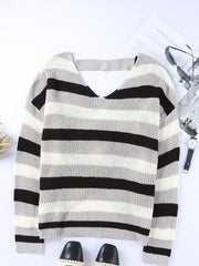 Striped Sweater Women's Long Sleeve Casual Boat Neck Sweater