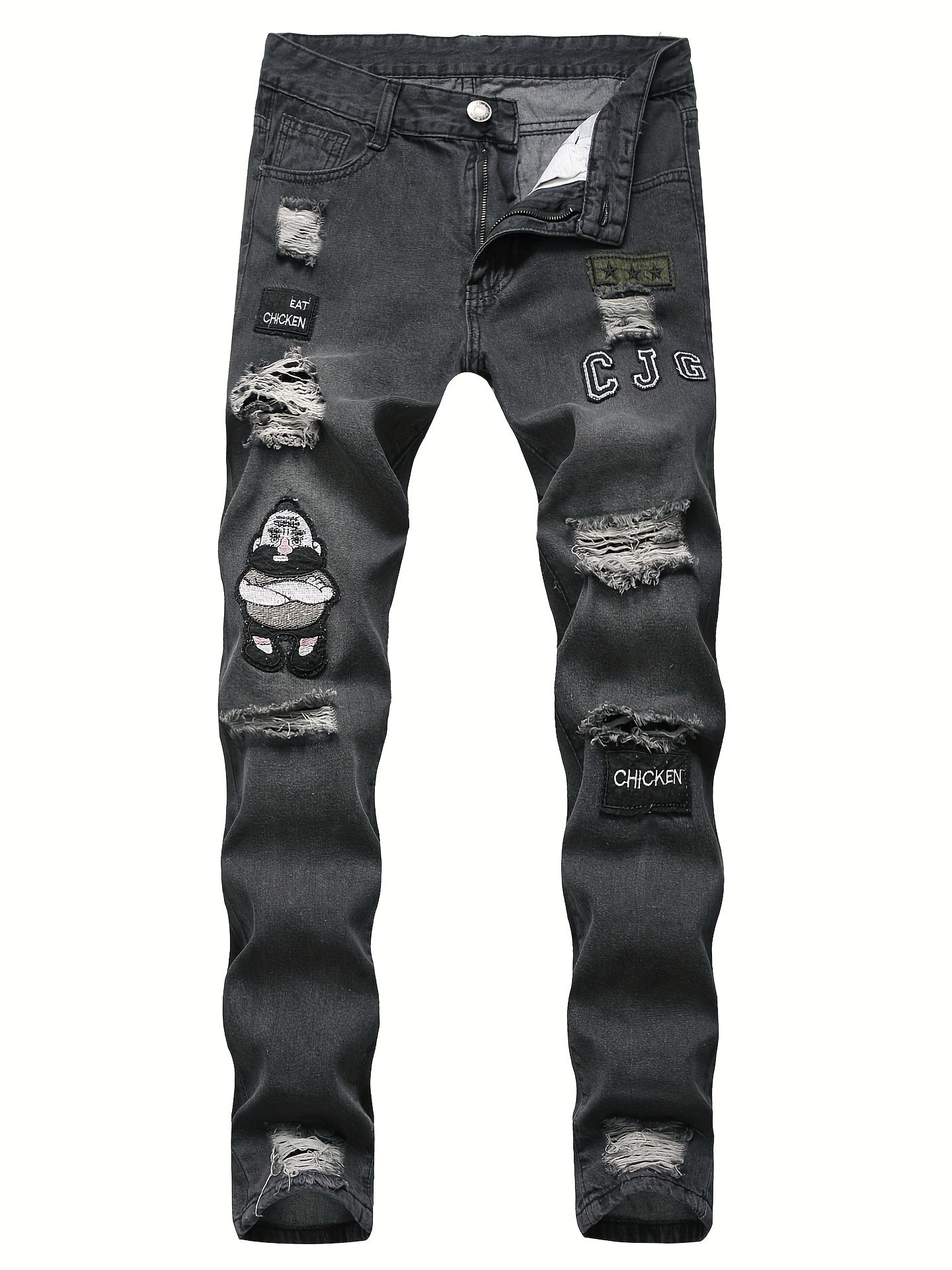 Men Ripped Distressed Denim Jeans Slim Fit Pants