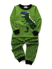 Boys Dinosaur Graphic Print Pajama Set, Long Sleeve Tee & Pants