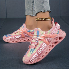 Women's Camo Print Woven Running Shoes Blade Sole Athletic Sneakers