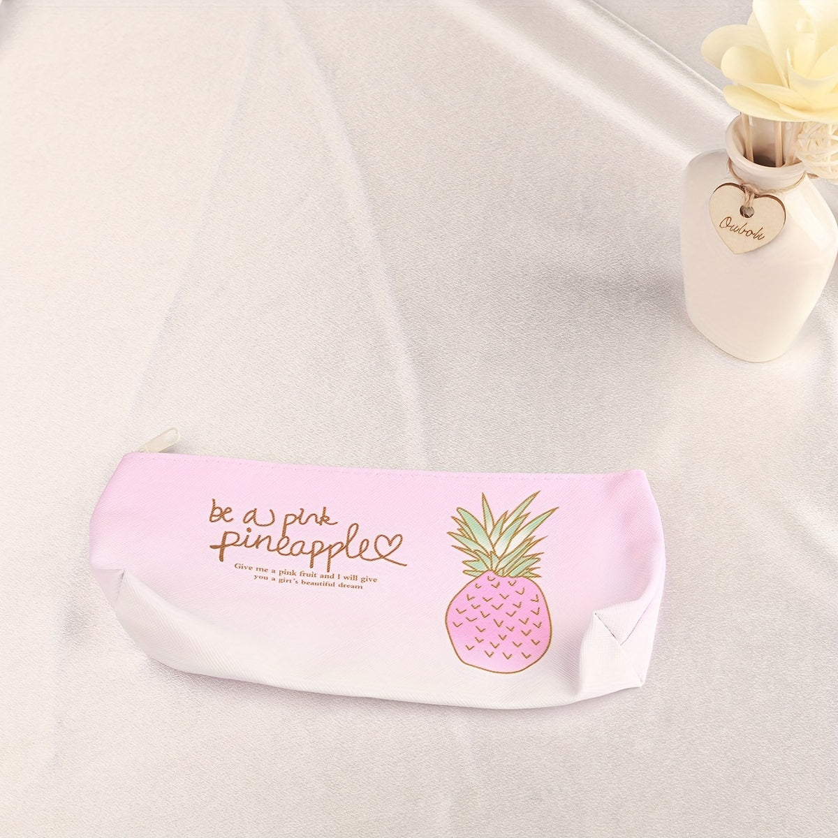 Pineapple Cartoon Pattern Pen Case PU Leather Large Capacity Stationery Storage
