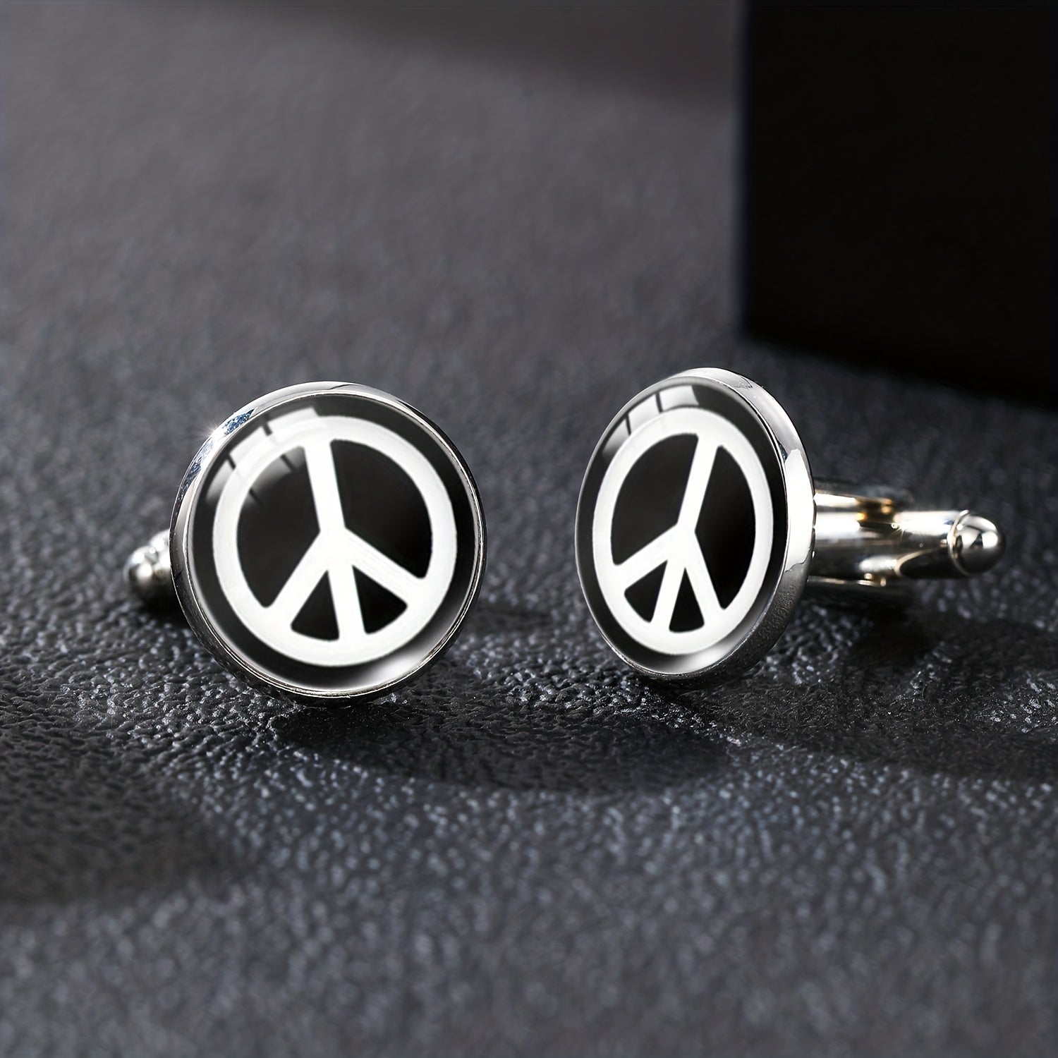 Time Gemstone Men's Cufflinks Peace Sign French Cufflinks