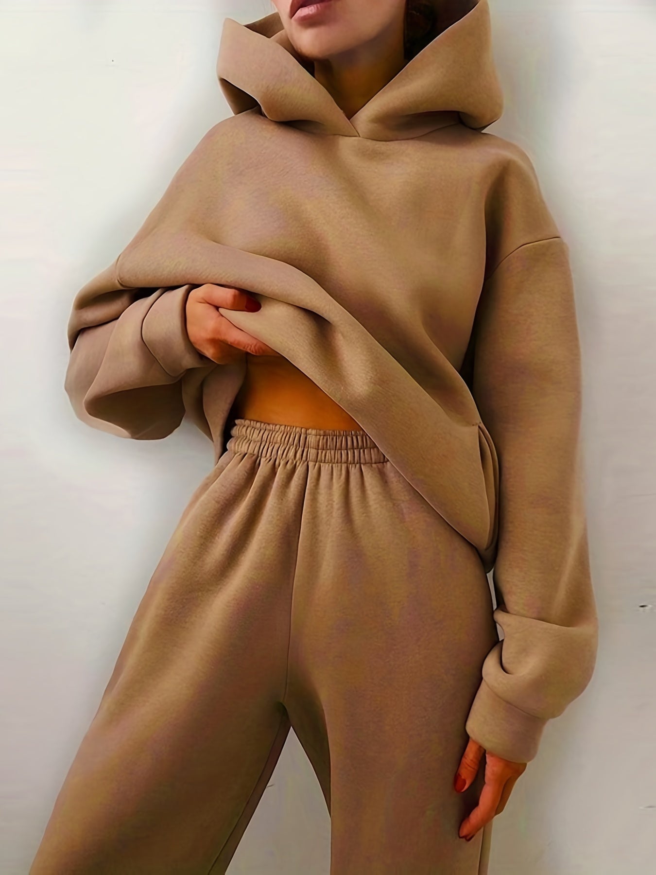 Casual Solid Two Piece Set Hoodie & Pants for Women