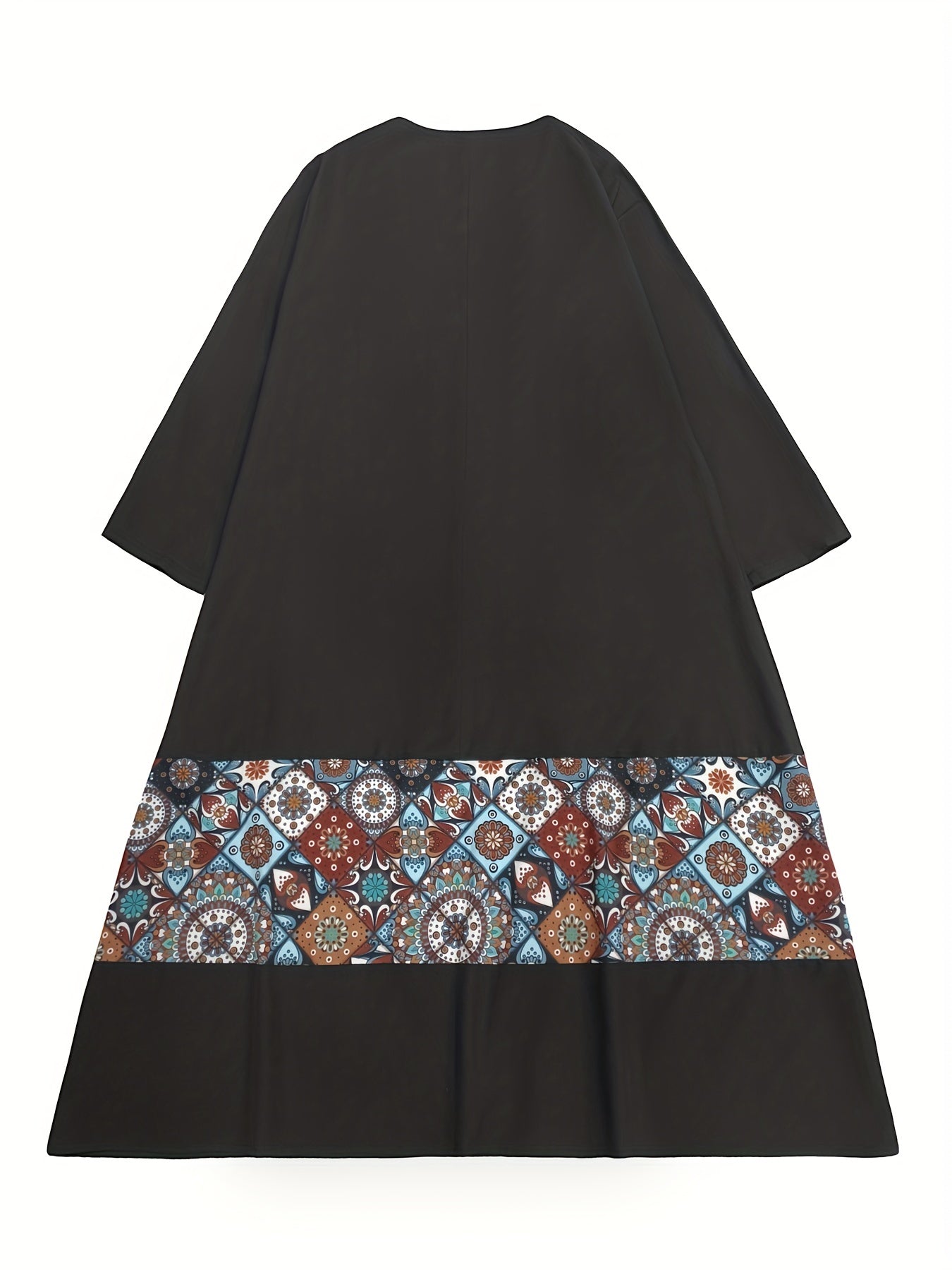 Geometric Print Long Sleeve V Neck Dress