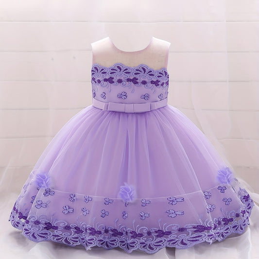 Girl's Princess Dress Embroidered Lace Flower Puffy Dress