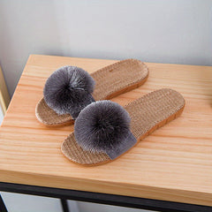 Furry Decor Slippers Open Toe Non Slip Sandals Lightweight Indoor Shoes