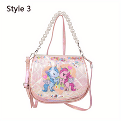Cartoon Unicorn Handbag With Faux Pearl Handle For Girls