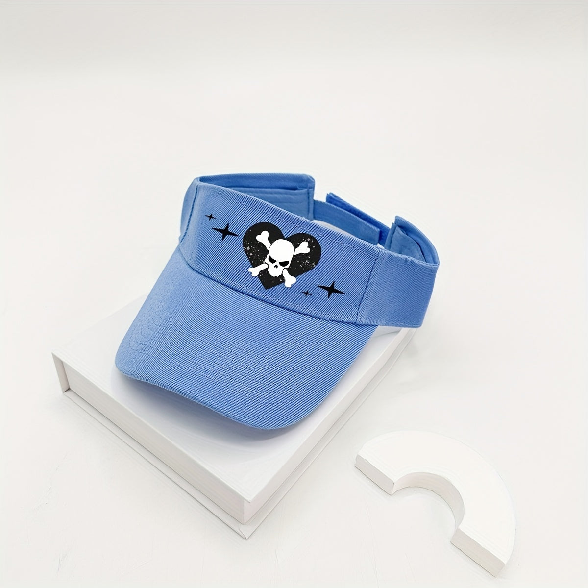 Skull Heart Print Visor Hat Cartoon Hip Hop Lightweight Sun Hat