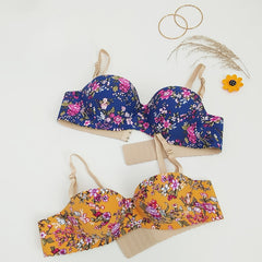 2pcs Floral Print Push Up Bra Pack Seamless Bralette Women's Lingerie