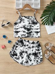 Girls Tie Dye Shorts Suit Graphic Cami Top & Shorts Set Kids Clothes