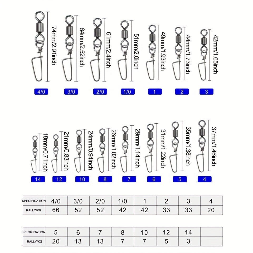 50pcs Fishing Rolling Barrel Swivels With 8 Shape Connectors