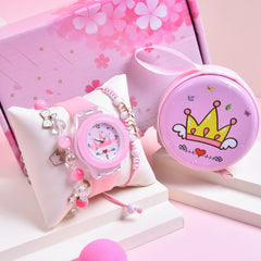 Princess Crown Silicone Strap Quartz Wristwatch Set
