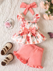 Baby Girls Floral Print Ruffle Trim Camisole Top & Shorts Set