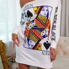 Sexy Dress Women's Q Of Spades Print One Shoulder Mini Dress