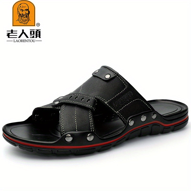LAORENTOU Men's Leather Sandals Non Slip Outdoor Hiking Beach Water Shoes