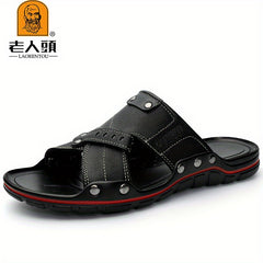 LAORENTOU Men's Leather Sandals Non Slip Outdoor Hiking Beach Water Shoes