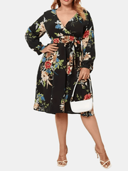 Women's Floral Print V Neck Knee Length Dress