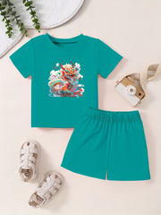 Toddler Cartoon Print T-shirt & Shorts Set