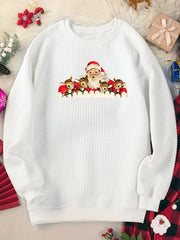 Women's Plus Size Christmas Lounge Top Elk & Santa Print Crew Neck Long Sleeve
