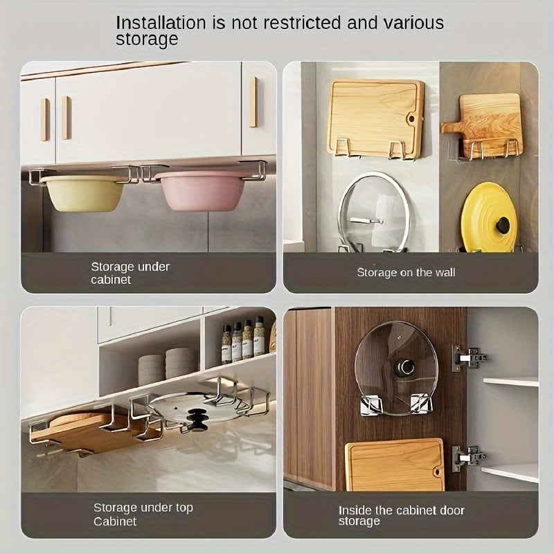 4pcs Kitchen Rack Pot Cover Rack Under Cabinet Cutting Board Rack