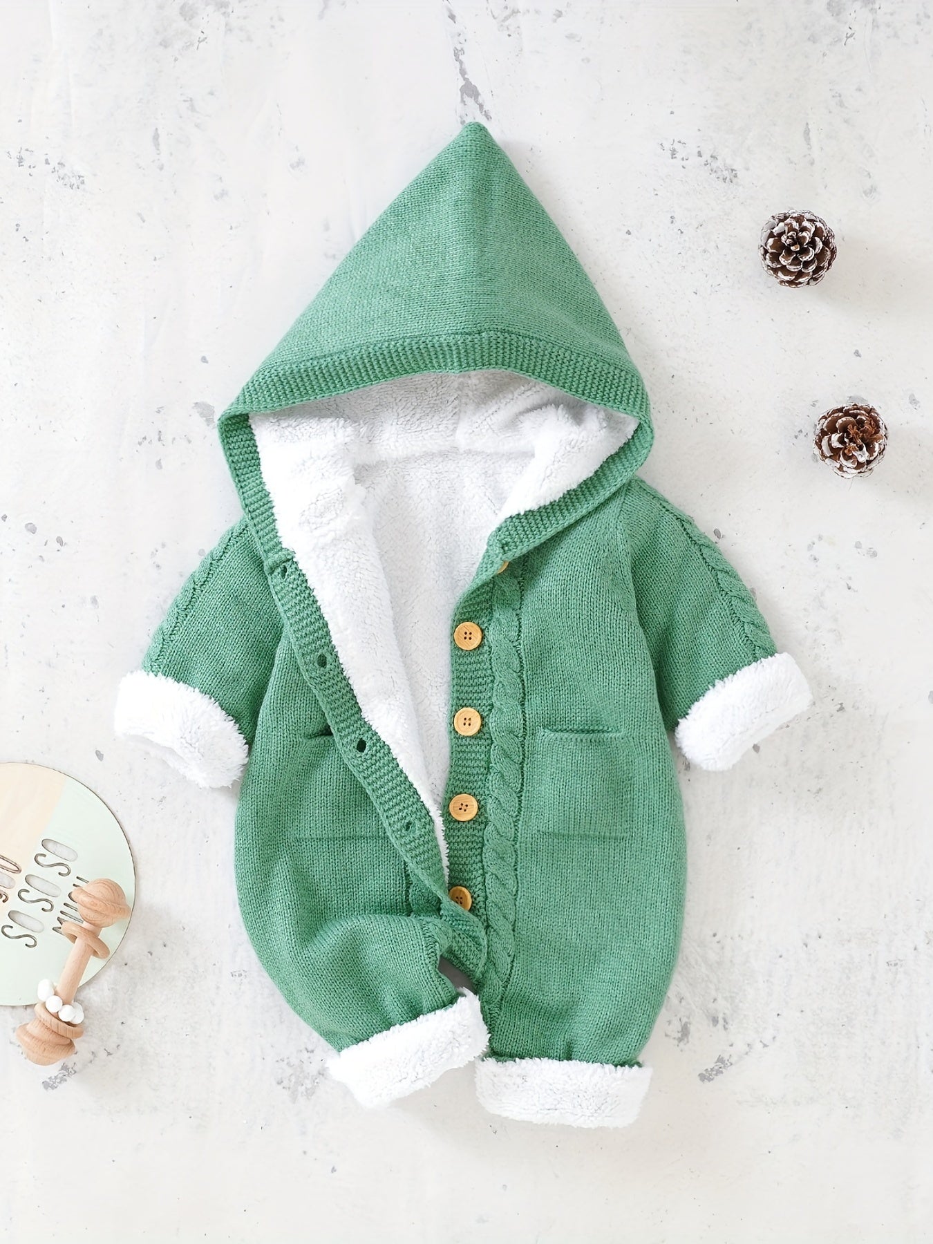Newborn Knitted Hooded Jumpsuit with Cashmere