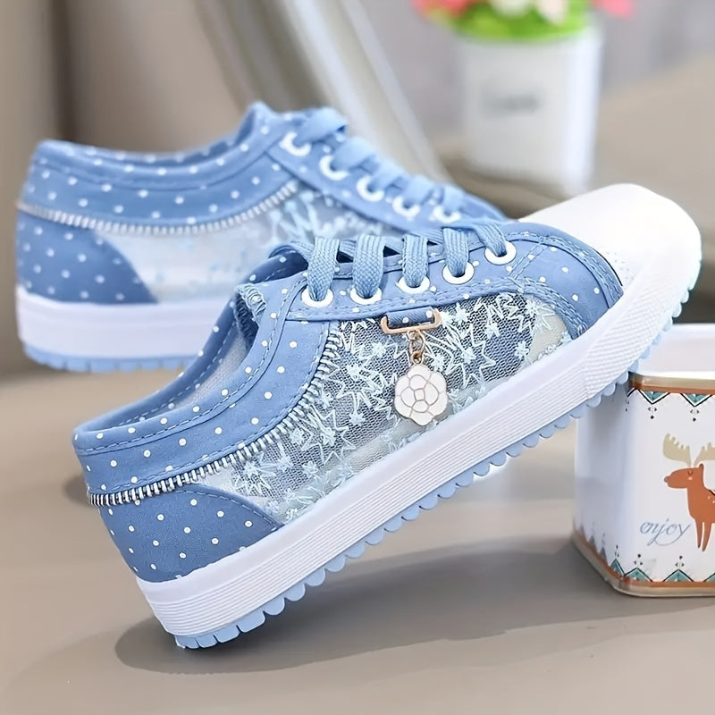 Stylish Mesh Embroidery Sneakers with Metal Flower Decor